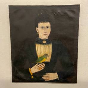 Portrait of a Sophisticated Lady with Parakeet